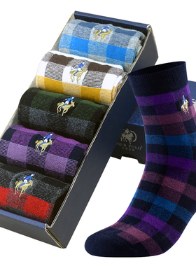 5双嘉德利保罗polo男士袜子纯棉防臭春夏潮流格子中帮棉袜中筒袜