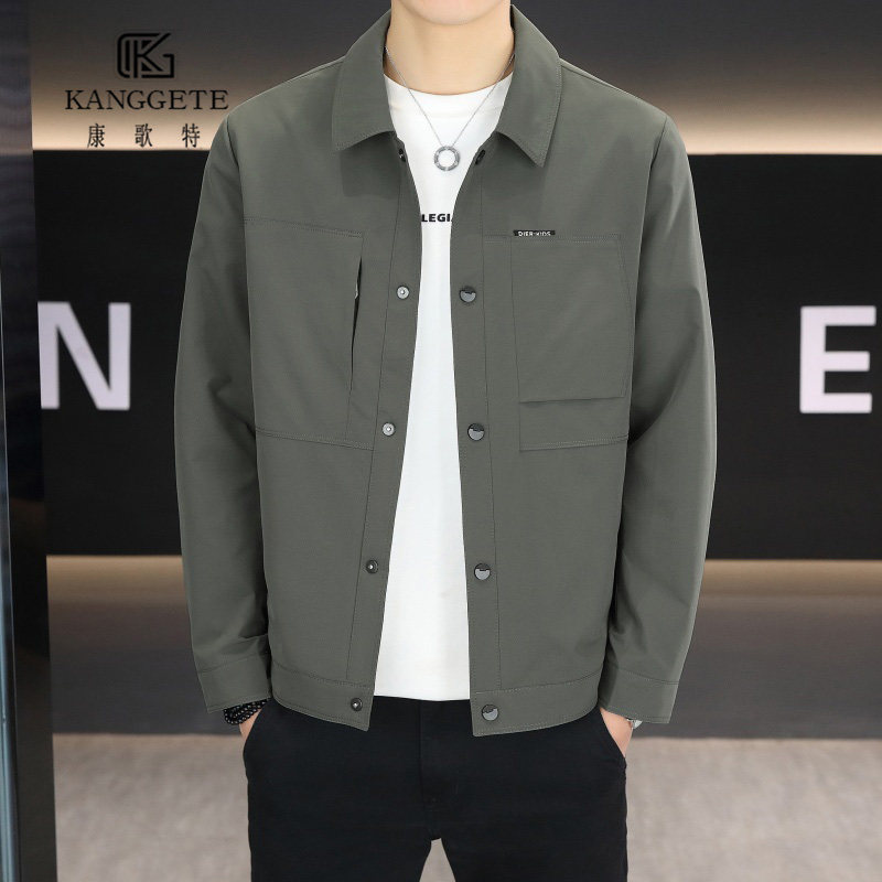 康歌特男士春秋时尚外套翻领长袖夹克工装修身薄款中青年休闲春季