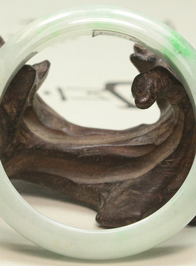 天然A货翡翠手镯 好种细糯淡绿起光52.5mm圆镯 四会玉器玉镯1492