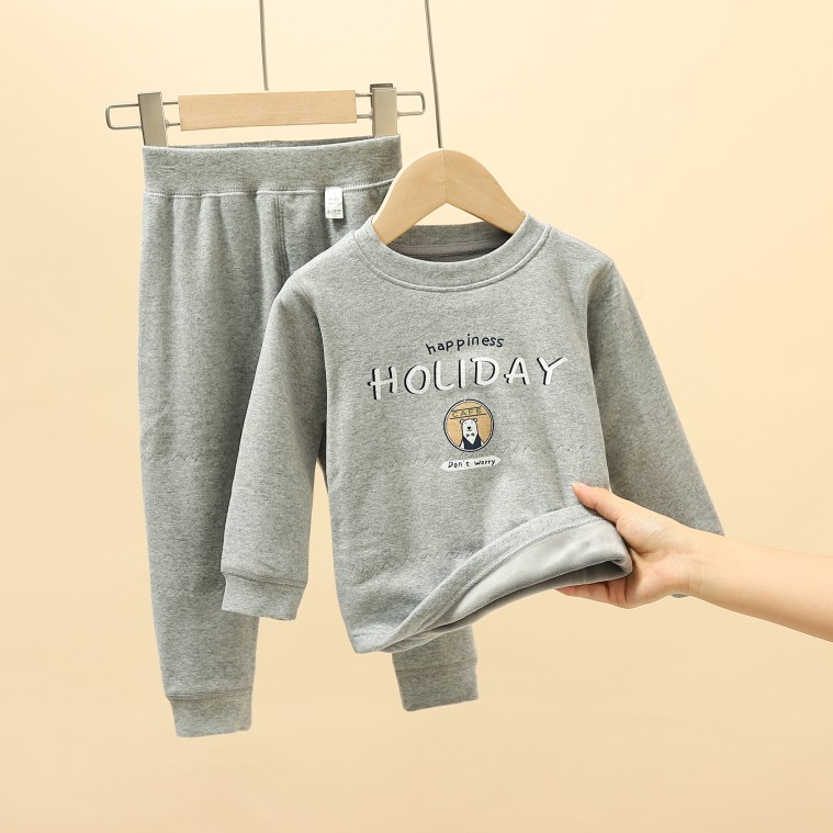 好鑫加绒儿童保暖内衣套装男女童海澡绒宝宝婴儿衣服冬季中领无骨