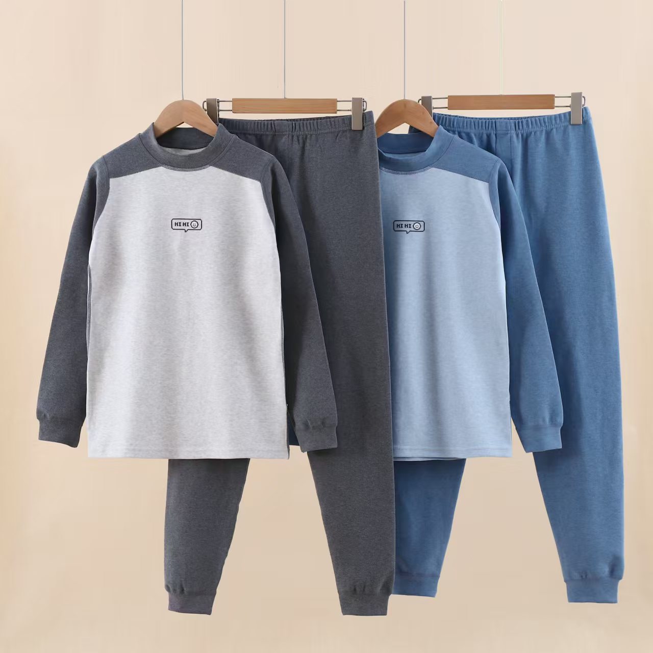 好鑫儿童舒绒棉秋衣秋裤套装男大童加厚不加绒青少年打底棉毛衫女