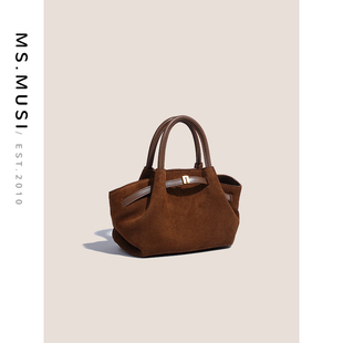 MISS 暮思小姐复古磨砂托特包焦糖色手提包通勤百搭小众包包 MUSI