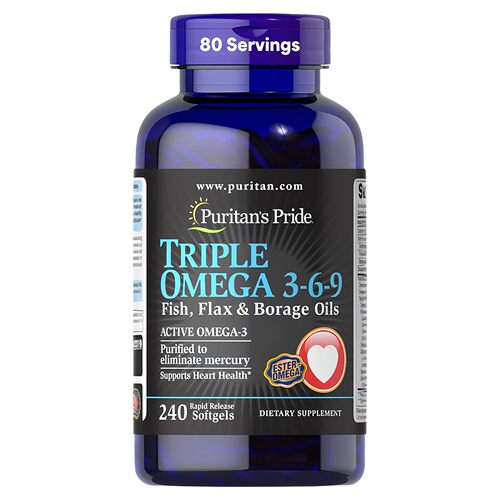 美国普丽普莱三倍Omega3-6-9含鱼油/亚麻籽/琉璃苣油支持心脑血管