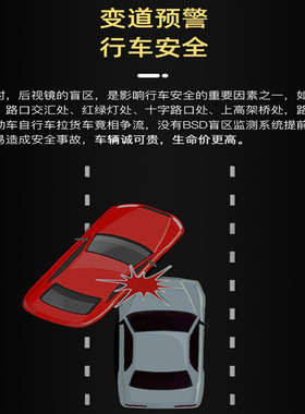 汽车BSD盲区监测并线辅助系统BSM盲点变道后方来车提醒后视镜预警