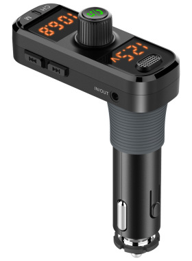新款车载mp3车载蓝牙接收器FM发射器氛围灯双屏双显PD+QC3.0