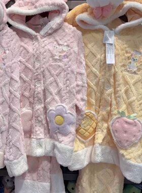 上海迪士尼国内代购睡衣女秋冬季珊瑚绒加厚保暖法兰绒家居服套装