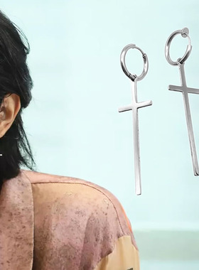 无耳洞十字架长款大耳环酷帅女港风男生夸张小众辣妹耳钉耳圈耳夹