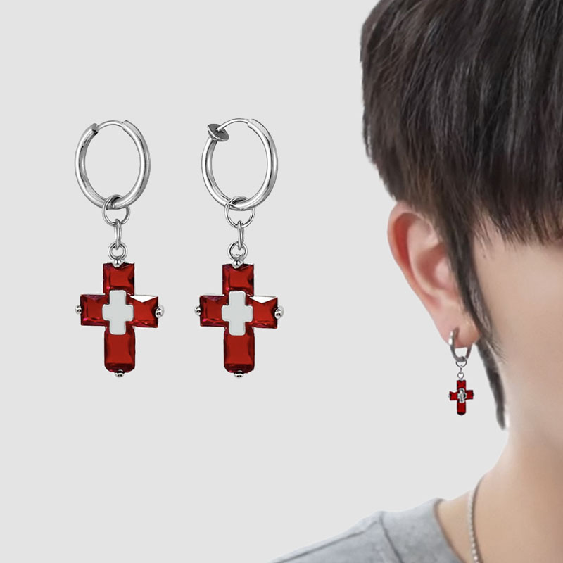 锆石十字架耳夹耳环中性风