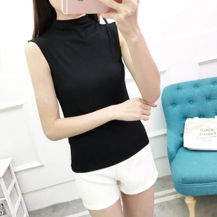 春秋新款莫代尔女款优雅半高领背心修身显瘦无袖内搭韩版女装上衣