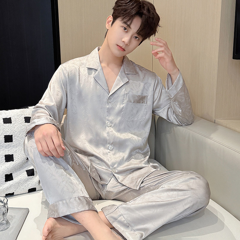 冰丝睡衣男款夏季新款长袖高级感睡衣/家居服套装