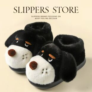 2025冬季新款高帮厚底棉鞋加厚加绒外穿居家可爱卡通小狗拖鞋女款