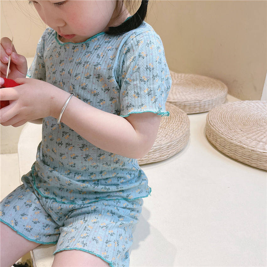 儿童睡衣夏季薄款套装2025新款女童家居服碎花棉甜美短袖两件套装