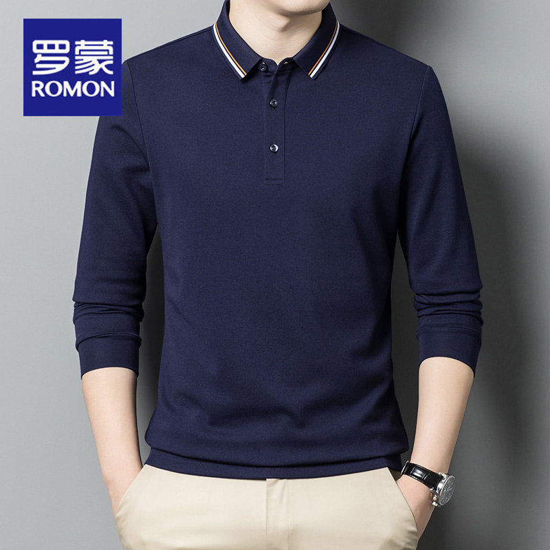 罗蒙高端男士长袖polo衫2025春秋季新款商务休闲时尚免烫中年t恤
