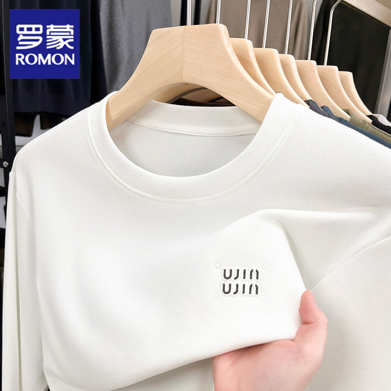 罗蒙德绒长袖T恤男士春秋冬新款中年商务休闲圆领打底衫爸爸装潮