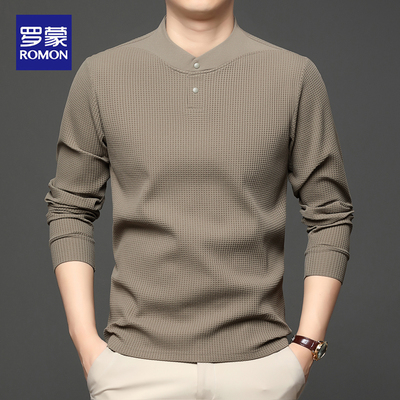罗蒙长袖t恤男士商务休闲打底衫