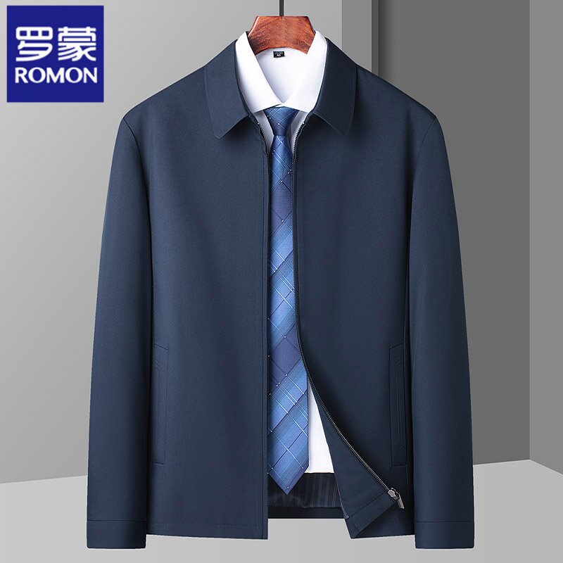 罗蒙翻领夹克外套春秋新款商务休闲中年爸爸装宽松大码防风上衣男