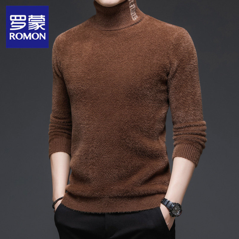 罗蒙水貂绒毛衣男2025冬季新款加厚半高领针织打底衫中年爸爸上衣