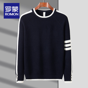 罗蒙加厚保暖针织衫男2024新款秋冬高级感T恤衫商务休闲百搭毛衣