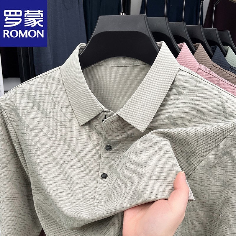 罗蒙中老年男士春装新款翻领长袖T恤衫春秋休闲商务POLO衫百搭衣