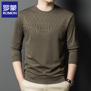 罗蒙男士长袖卫衣2024春秋季新款商务休闲印花免烫百搭t恤打底衫