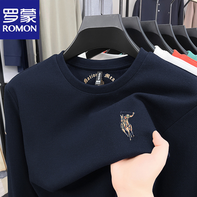罗蒙高端刺绣春秋季圆领长袖T恤