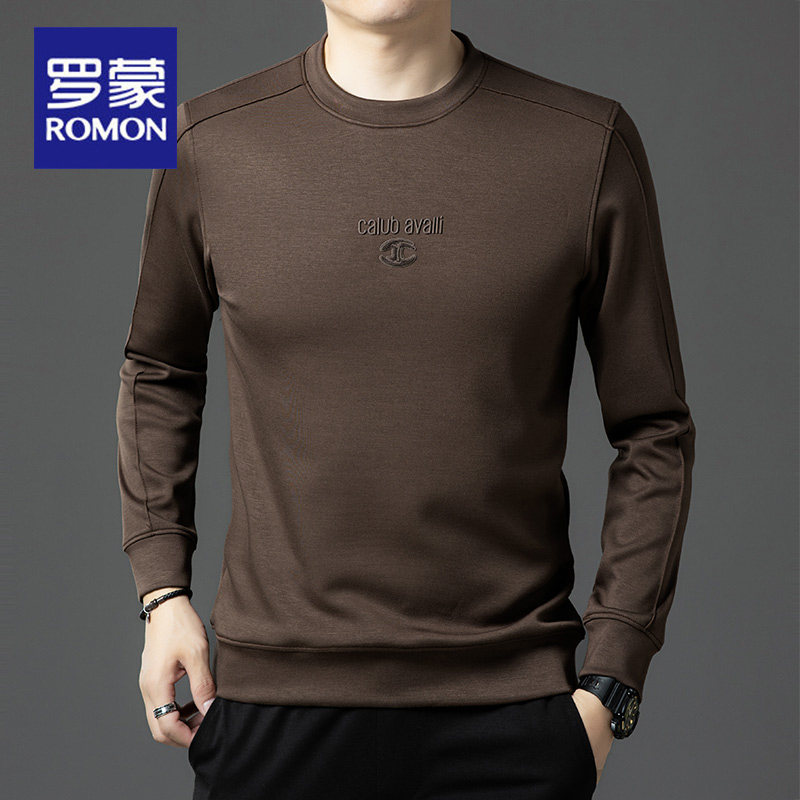 罗蒙长袖圆领棉卫衣男2024春秋季新款休闲上衣中年爸爸免烫打底衫