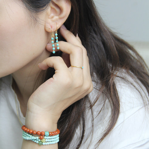 原矿绿松石双耳洞耳饰原创设计