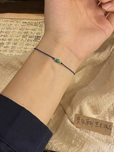 「蓝岑」原创文艺复古绿松石手链s925纯银转运珠极细手工编织手绳