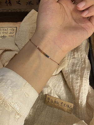 「春日序」原创极细天然彩虹碧玺手链小众文艺叠戴细手饰转运手绳