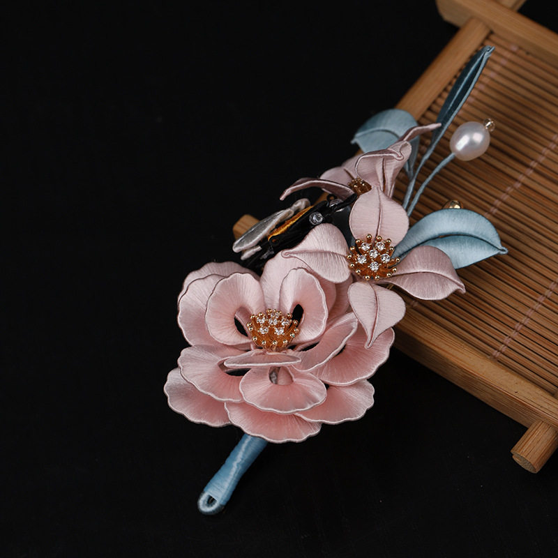 【蜜蜂牡丹】现货国风手工非遗缠花胸针大衣毛衣胸花西装牡丹配饰