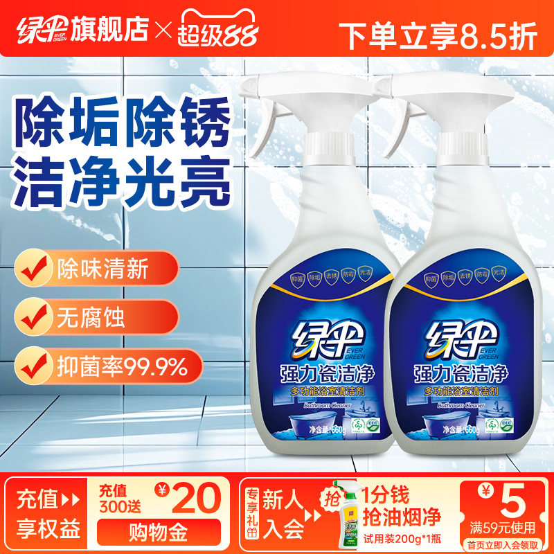 绿伞瓷洁净瓷砖清洁剂卫生间地板砖清洁2瓶家用厕所玻璃去污除垢