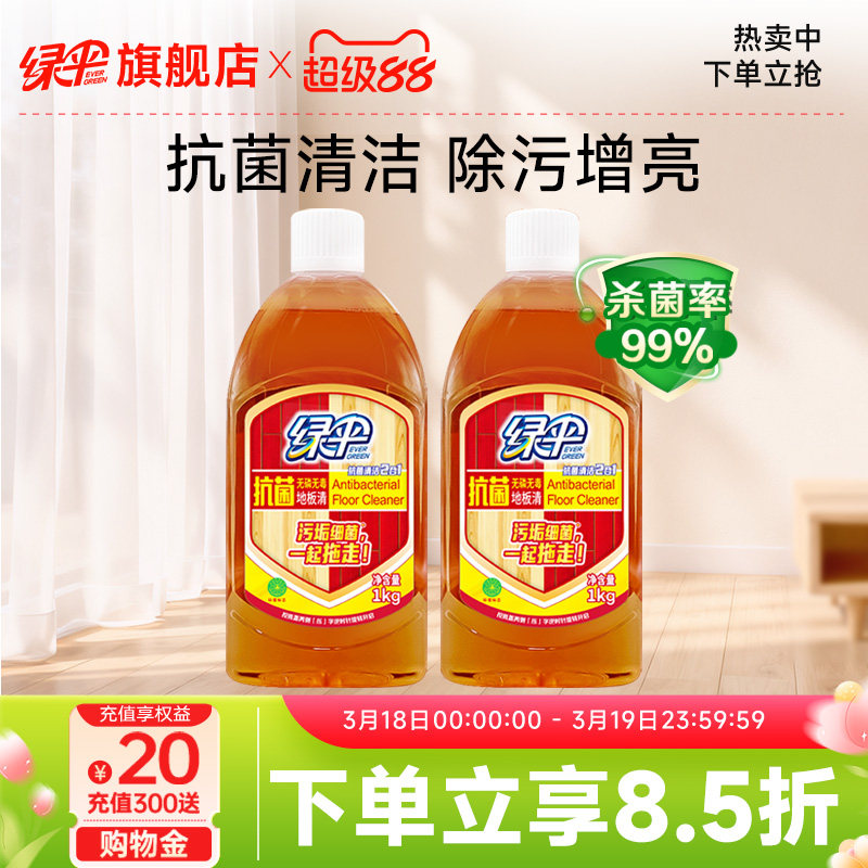 绿伞抗菌地板清洁剂2瓶实木复合地板大理石瓷砖地板清洁液快干