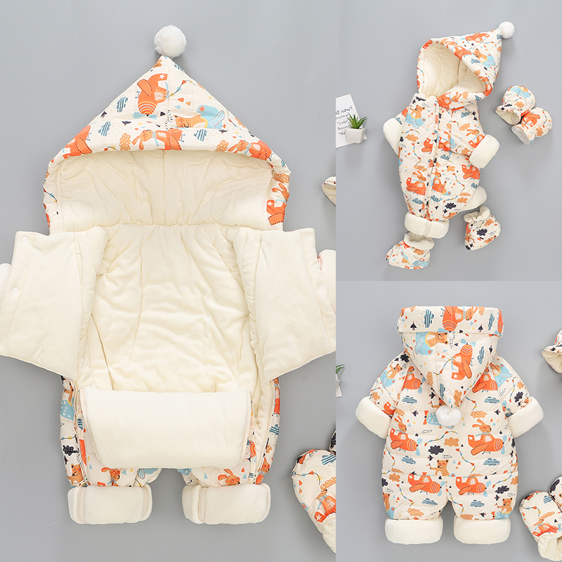 新生婴儿儿冬装连体衣夹棉外套冬季宝宝衣服秋冬新款棉服外出棉衣