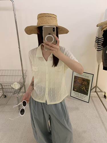 2026设计款小众POLO领短袖针织开衫女夏季薄款百搭显瘦气质上衣潮