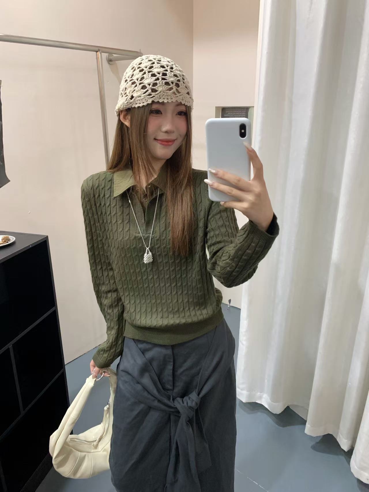 韩系早秋新款拼接色假两件翻领针织衫套头女好看撞色时尚百搭上衣