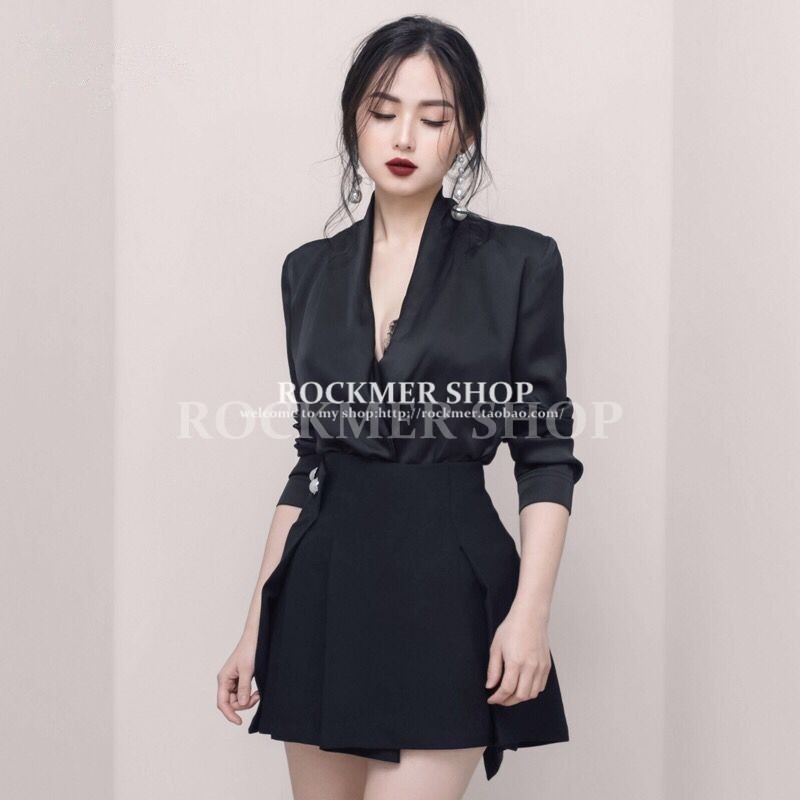 深v领上衣名媛a字小礼服收腰