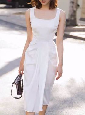 白色礼服轻奢小众高端级感名媛气质晚宴年会平时可穿欧美连衣裙女
