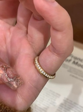 欧美复中古镶钻轻奢小众高端级设计感气质名媛拉丝飞碟尾戒指纯银