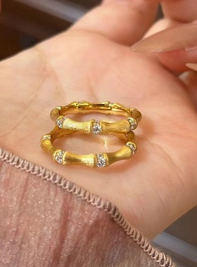 欧美中复古金属银色轻奢小众高端级设计感拉丝925纯银竹节戒指女