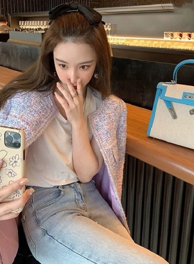 欧美秋冬复古休闲chic西装气质名媛小众设计高级感香港风紫色外套