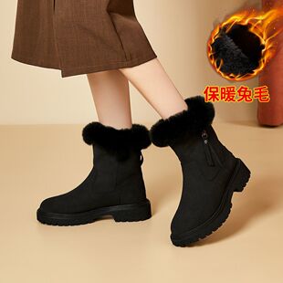 【兔毛】兽霸2026加厚绒雪地靴子女靴秋冬季新款时尚短靴短筒棉鞋