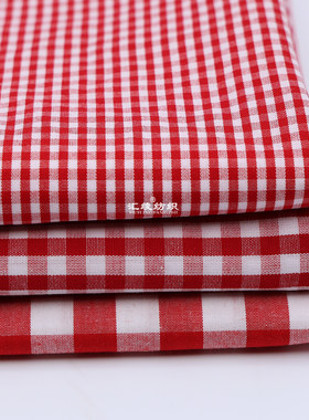 纯棉红白格子夏用梭织服装面料