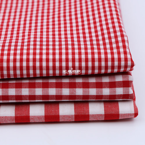 纯棉红白格子夏用梭织服装面料