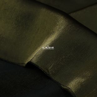 复古暗绿色化纤雪纺面料亮丝新中式旗袍汉服文艺设计师服装布料