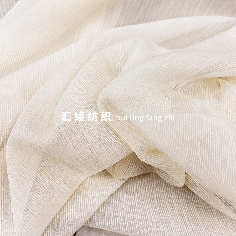 轻薄米黄色竖条纹雪纺布料夏季薄纱娃娃裙衬衫内衬服装设计师面料