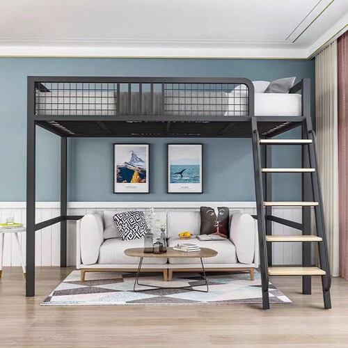 小户型铁艺高架床上床下桌护栏