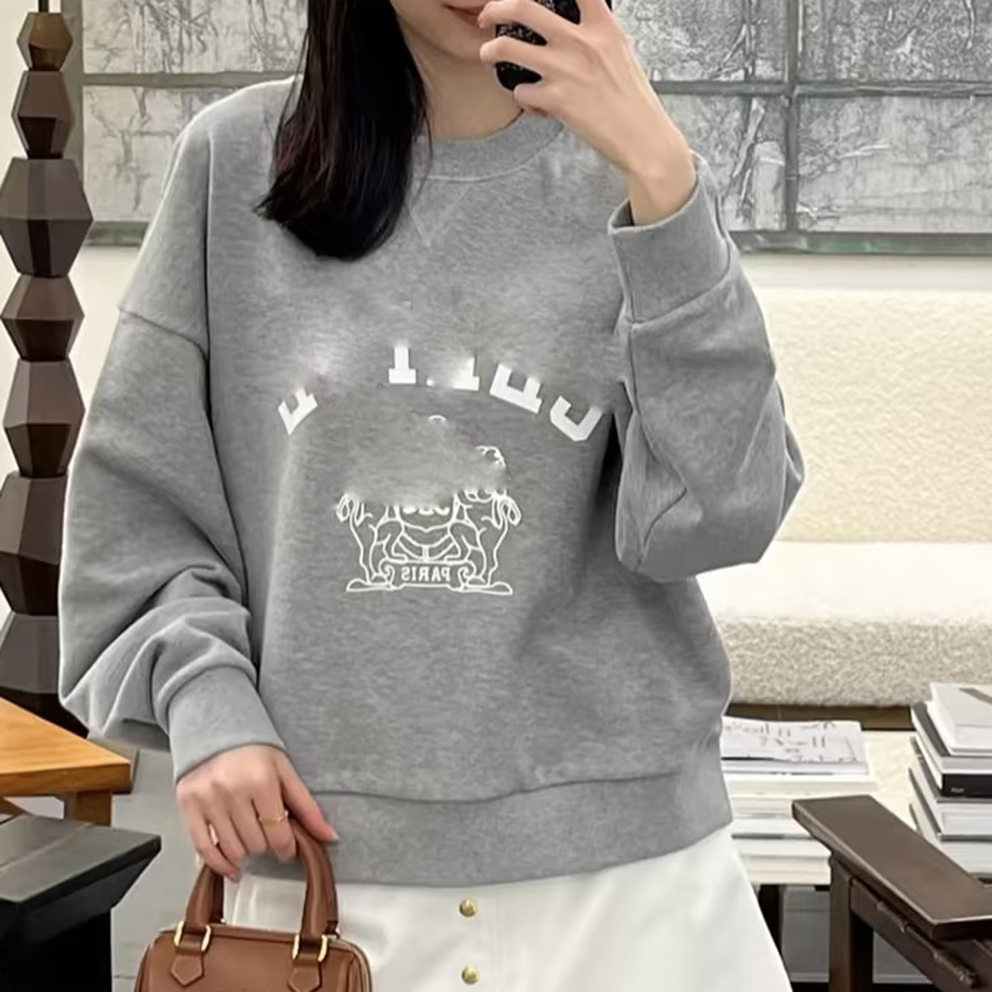 冬季休闲简约加绒女士卫衣宽松棉