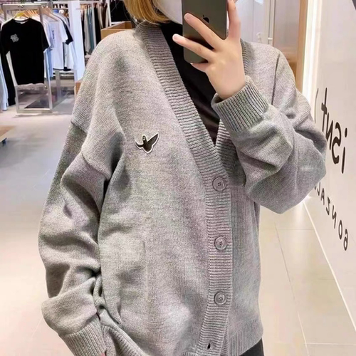 韩国代购WHATITISNT小飞人针织开衫刺绣小标女士上衣秋冬百搭外套