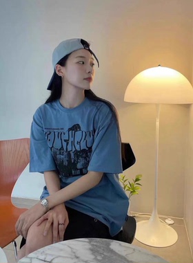 韩国代购 oddstudio短袖 复古涂鸦字母宽松百搭T恤 男女同款 潮