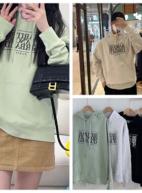 韩国代购 marithe字母印花连帽卫衣男女同款秋冬宽松休闲外套上衣